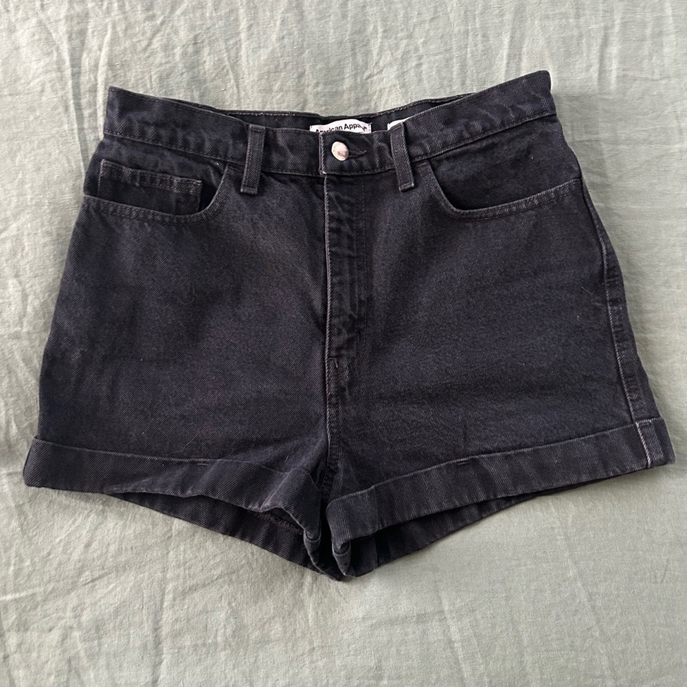 American Apparel Black High-Waist Cuffed Shorts